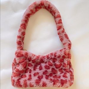 Pink leopard print fluffy purse